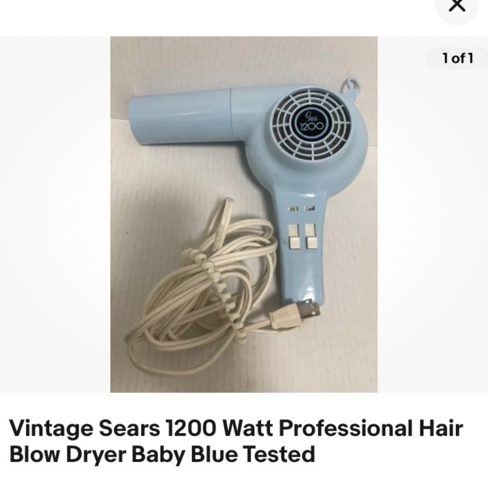 Vintage Sears 1200 Watt Hair Dryer - Light Blue
